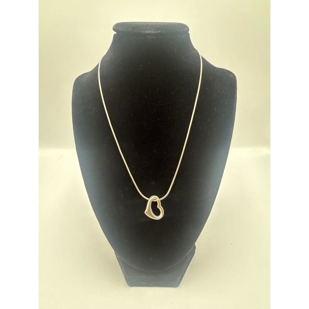 Sterling Silver 925 Open Heart Pendant‎ Snake Chain Necklace 18 Inch